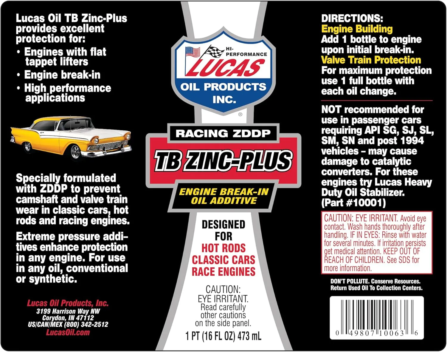 Lucas Oil Engine Break-In Oil Additive TB Zinc Plus
