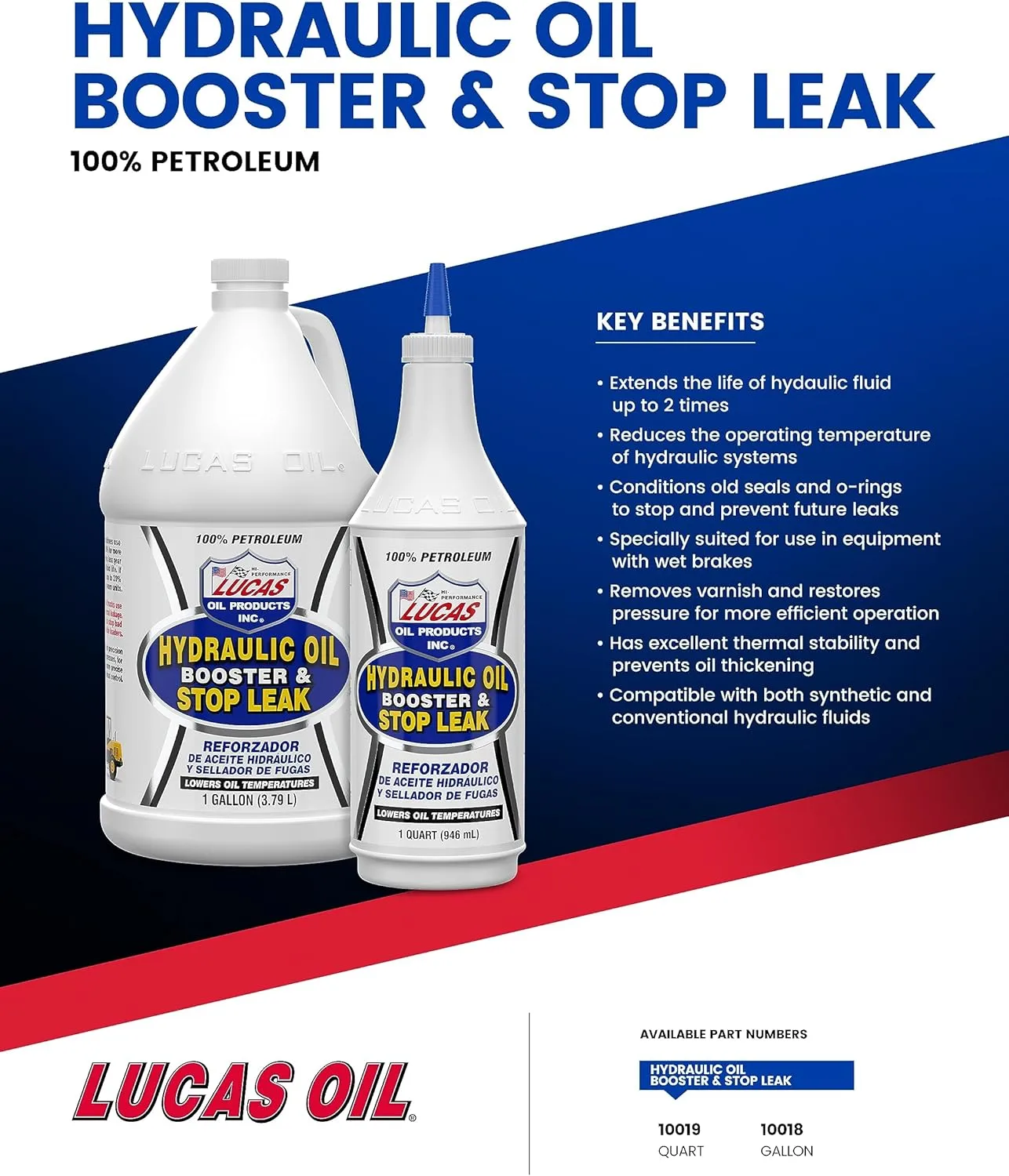Lucas Oil 10019 Hydraulic Oil Booster and Stop Leak - 1 Quart, White, 32 Ounce