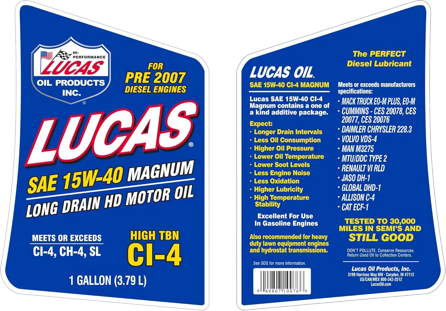 LUCAS OIL Magnum SAE 15W-40 High TBN CI-4 Motor Oil