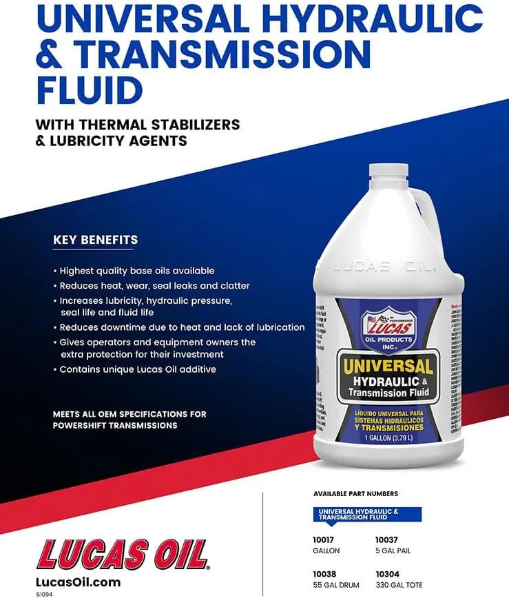 Lucas Oil 10017 Universal Hydraulic & Transmission Fluid - 1 Gallon