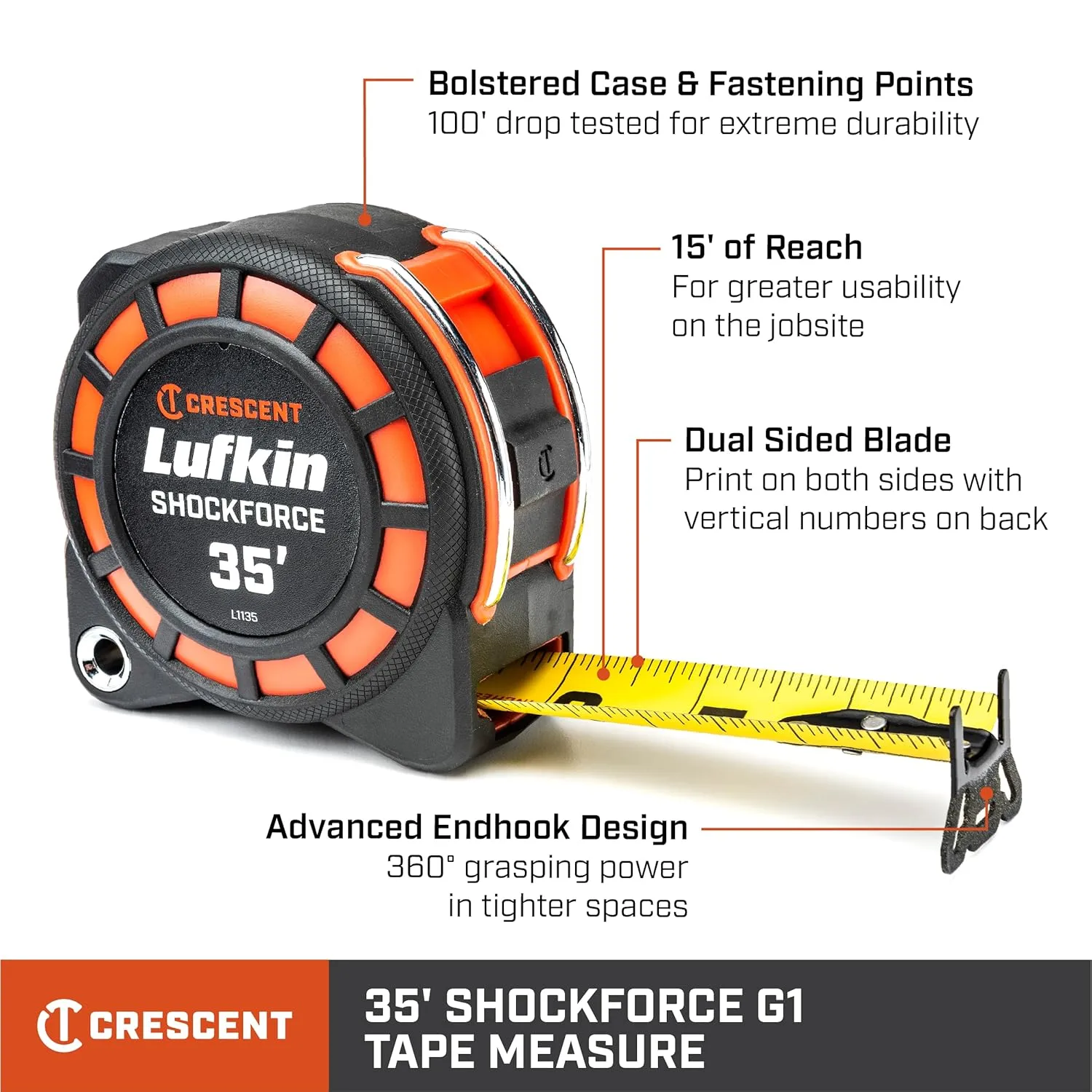 CRESCENT LUFKIN Shockforce Dual-Sided Tape Measure 1-3/16"