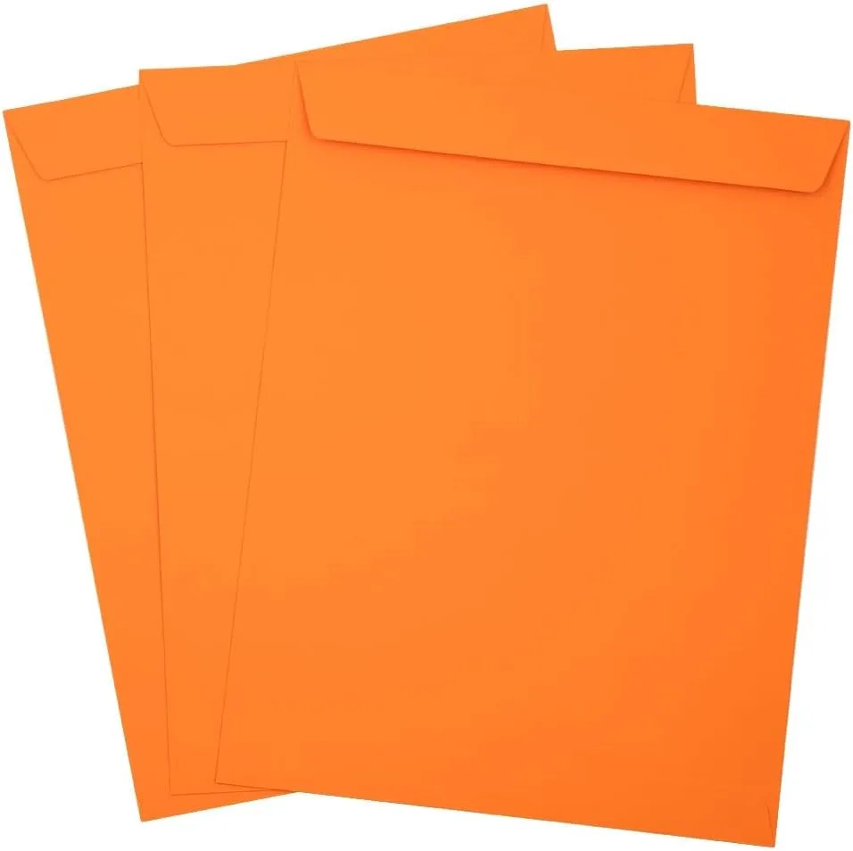 LUX Open-End 10in x 13in Envelopes, Peel & Press Closure, Mandarin Orange, Pack Of 50