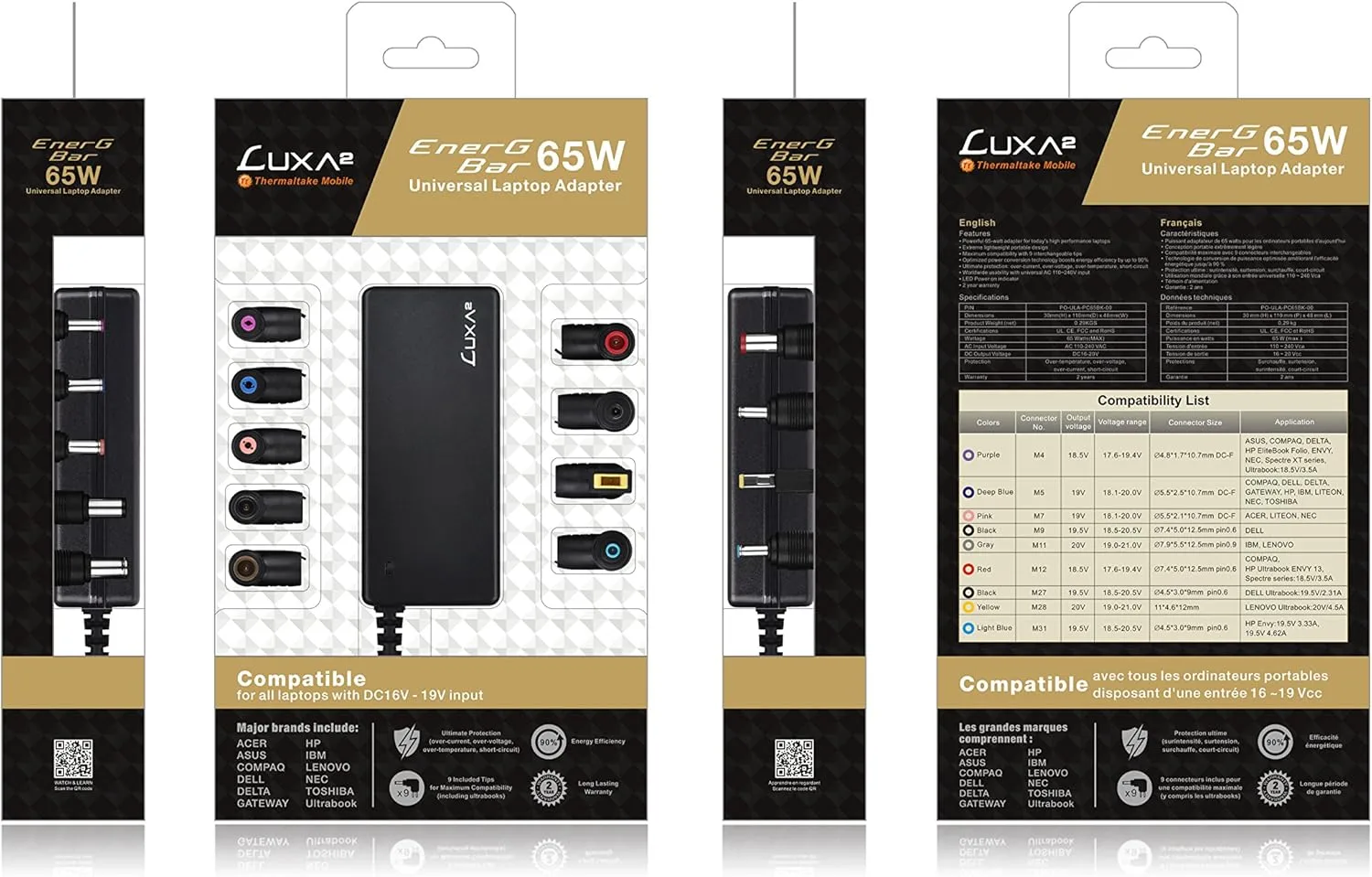 LUXA2 EnerG Bar 65W Universal Laptop Adapter for ASUS, ACER, HP, IBM, LENOVO, DELL, TOSHIBA, Ultrabook (PO-ULA-PC65BK-00)