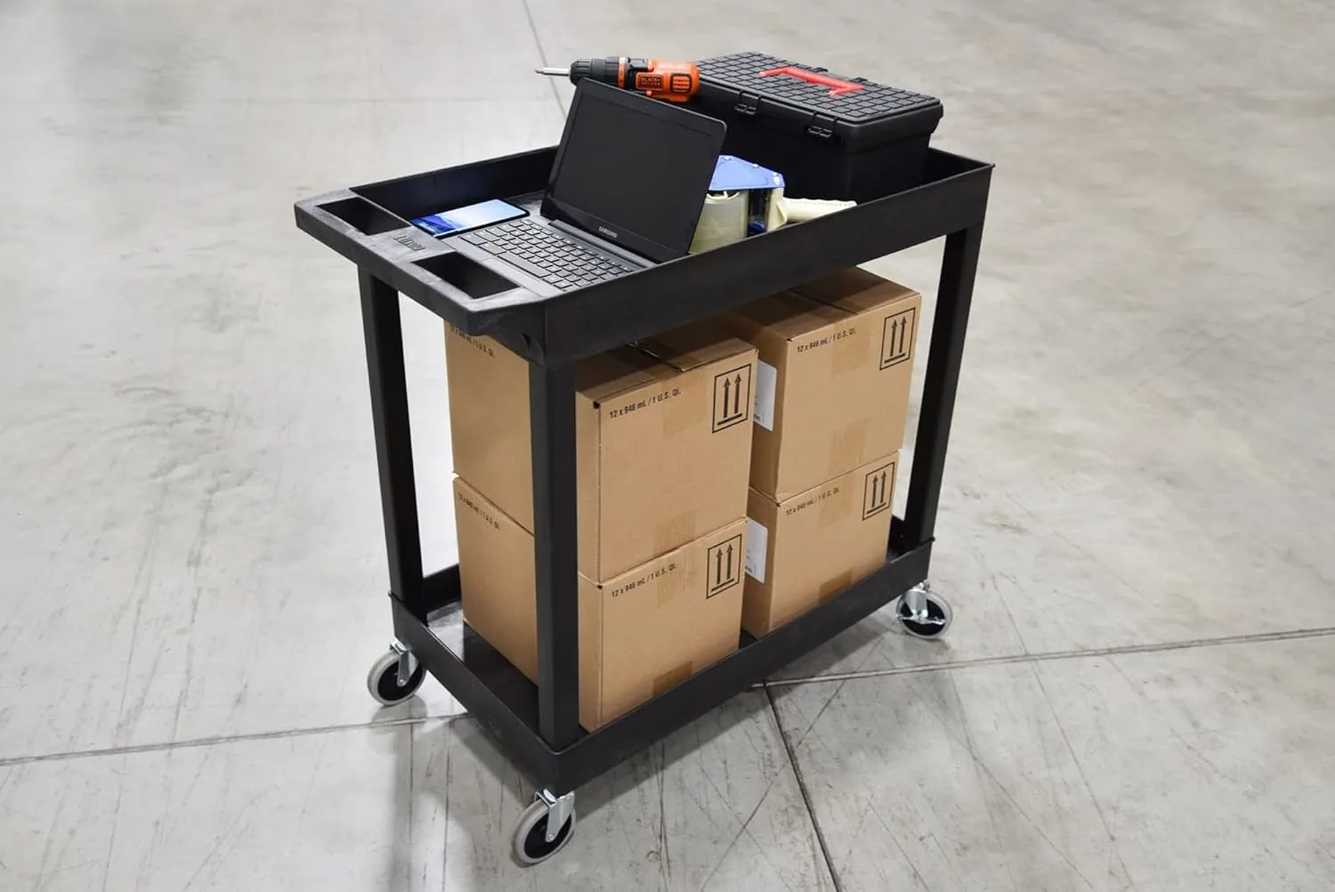 Luxor 32" x 18" Tub Storage Cart 2 Shelves - Black, (EC11-B)