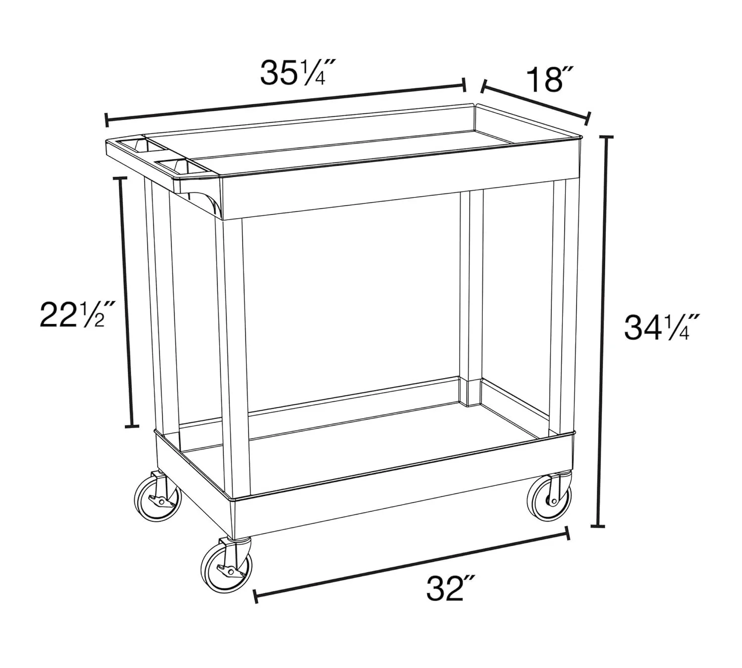 Luxor 32" x 18" Tub Storage Cart 2 Shelves - Black, (EC11-B)