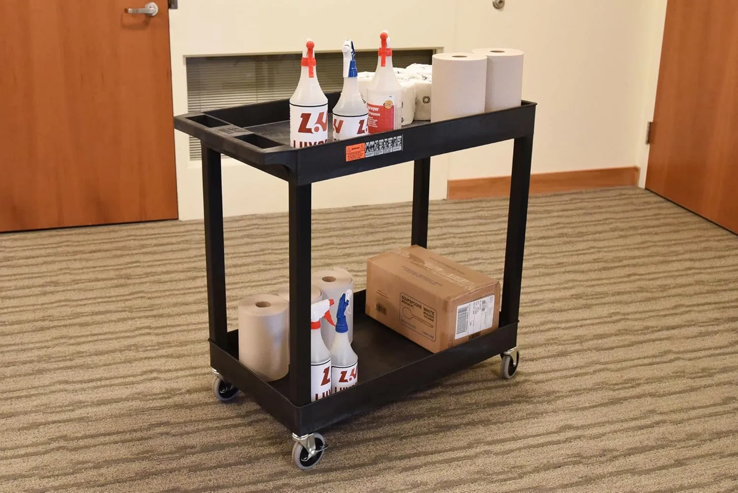 Luxor 32" x 18" Tub Storage Cart 2 Shelves - Black, (EC11-B)