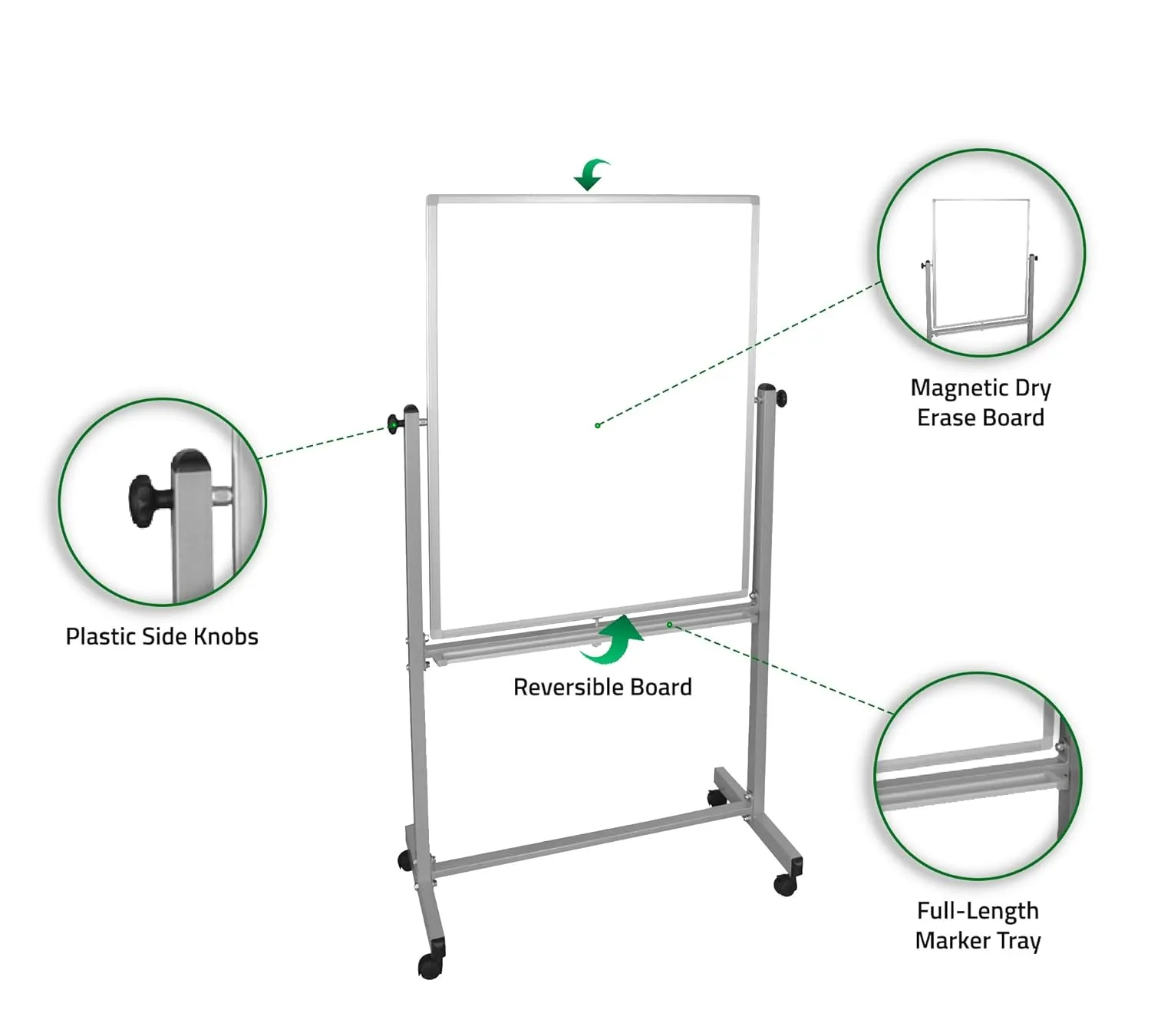 Luxor Double-Sided Magnetic Mobile Dry-Erase Whiteboard, 30in x 40in, Aluminum Frame With Gray Finish