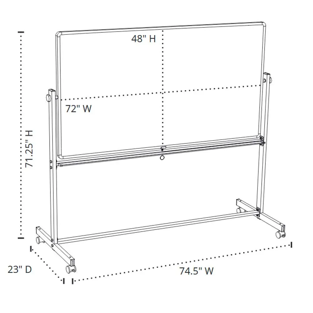LUXOR MB7248WW Extra Large Double-Sided Magnetic Dry Erase Whiteboard, 72" W x 48" H, Reversible Board on Wheels