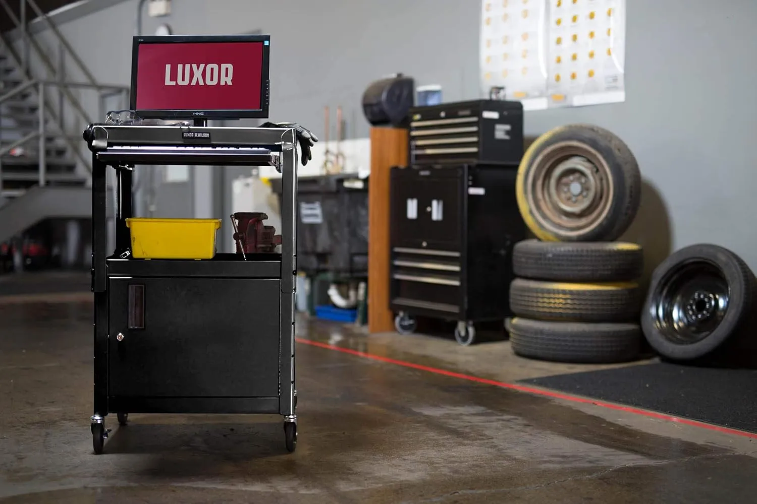 LUXOR AVJ42KBC Adjustable Steel A/V Cart - Cabinet with Pullout Trays