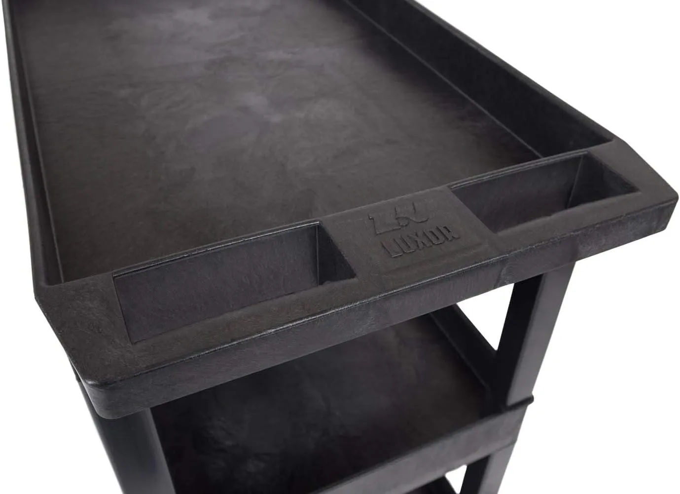 LUXOR EC111-B Heavy Duty Plastic Utility Cart, 32" x 18" Rolling Tub Cart with Three Shelves, 300 lbs. Capacity