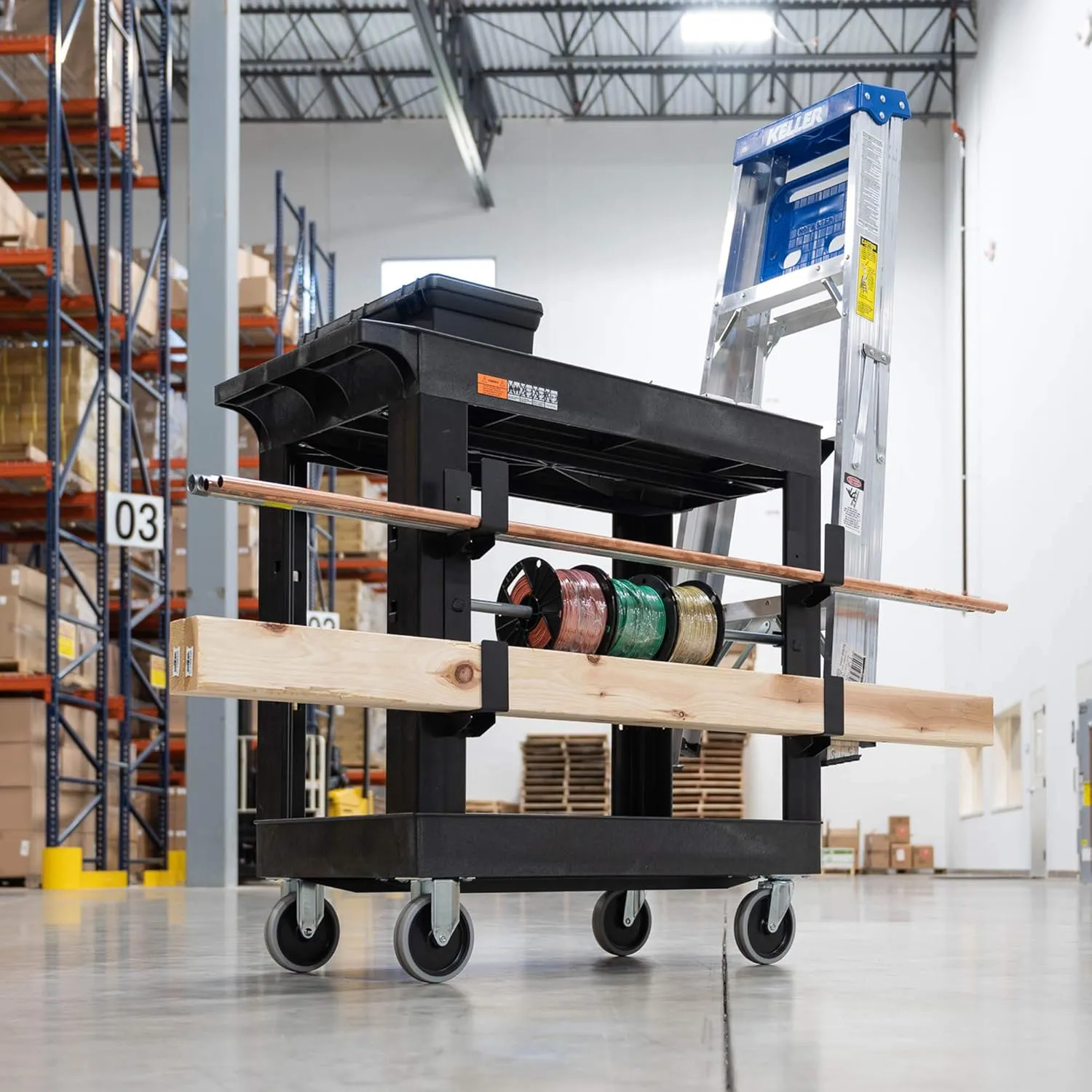 LUXOR EC111-B Heavy Duty Plastic Utility Cart, 32" x 18" Rolling Tub Cart with Three Shelves, 300 lbs. Capacity