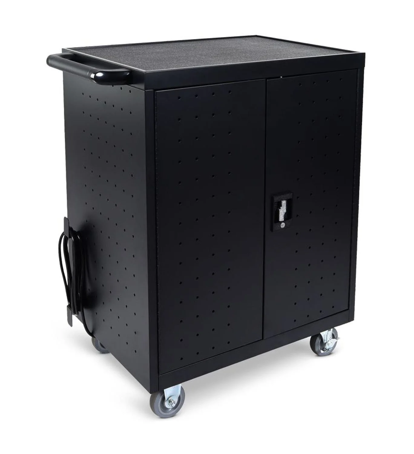 Luxor 32-Device Charging Cart With Timer, 38-1/4inH x 28-1/2inW x 21inD, Black