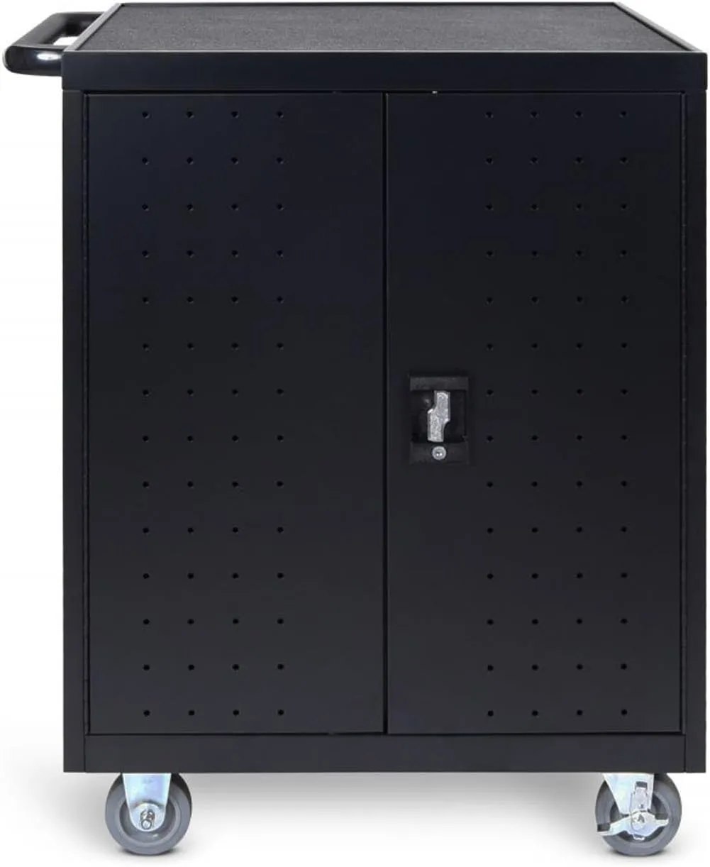 Luxor 32-Device Charging Cart With Timer, 38-1/4inH x 28-1/2inW x 21inD, Black