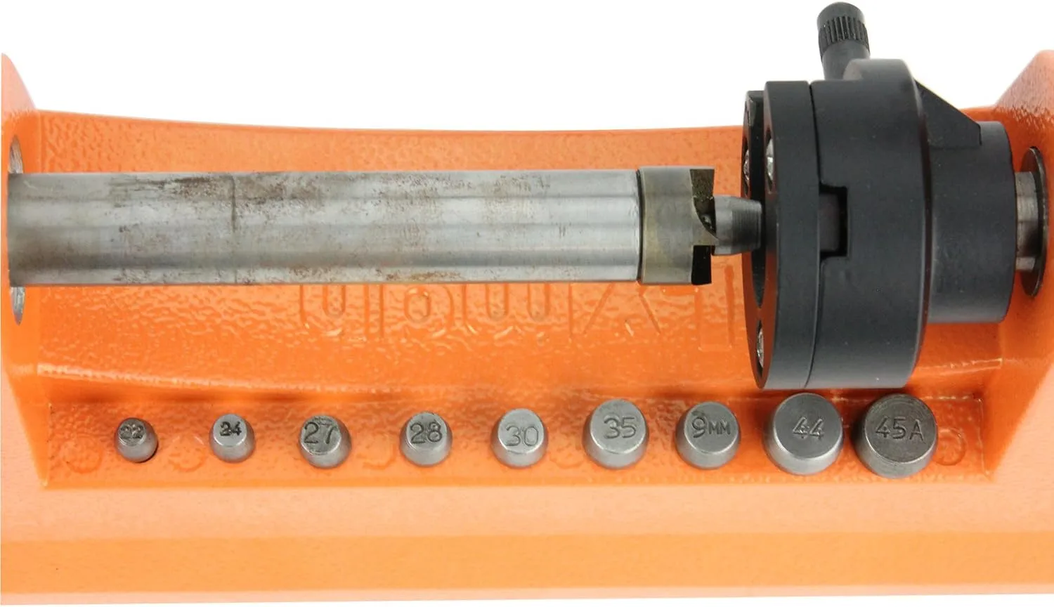 Lyman Universal Trimmer with 9 Pilot Multi-Pack Trims .17 Cal to .458 Cal Orange