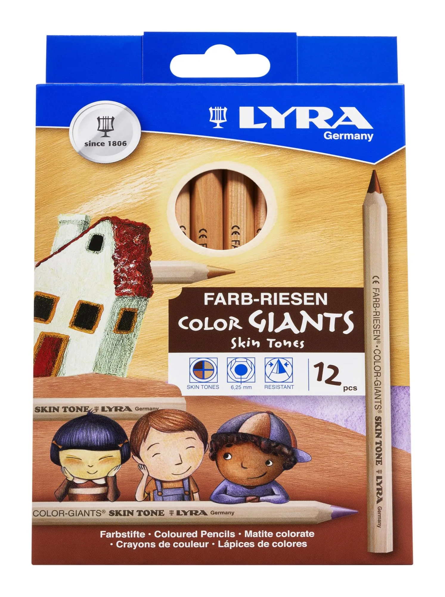 Lyra Color-Giants Skin Tone Colored Pencils, Pack of 12, 6.25 mm Core