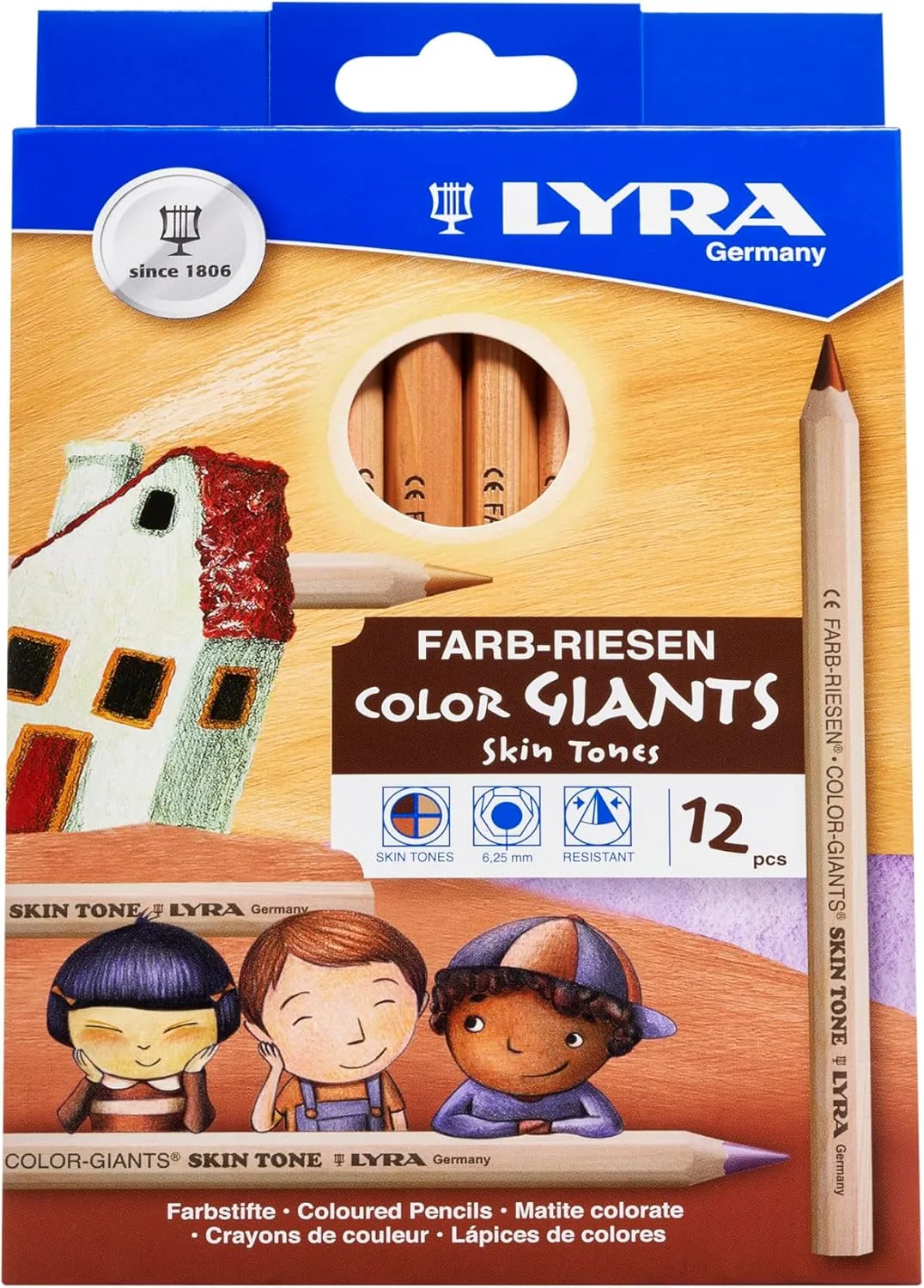 Lyra Color-Giants Skin Tone Colored Pencils, Pack of 12, 6.25 mm Core