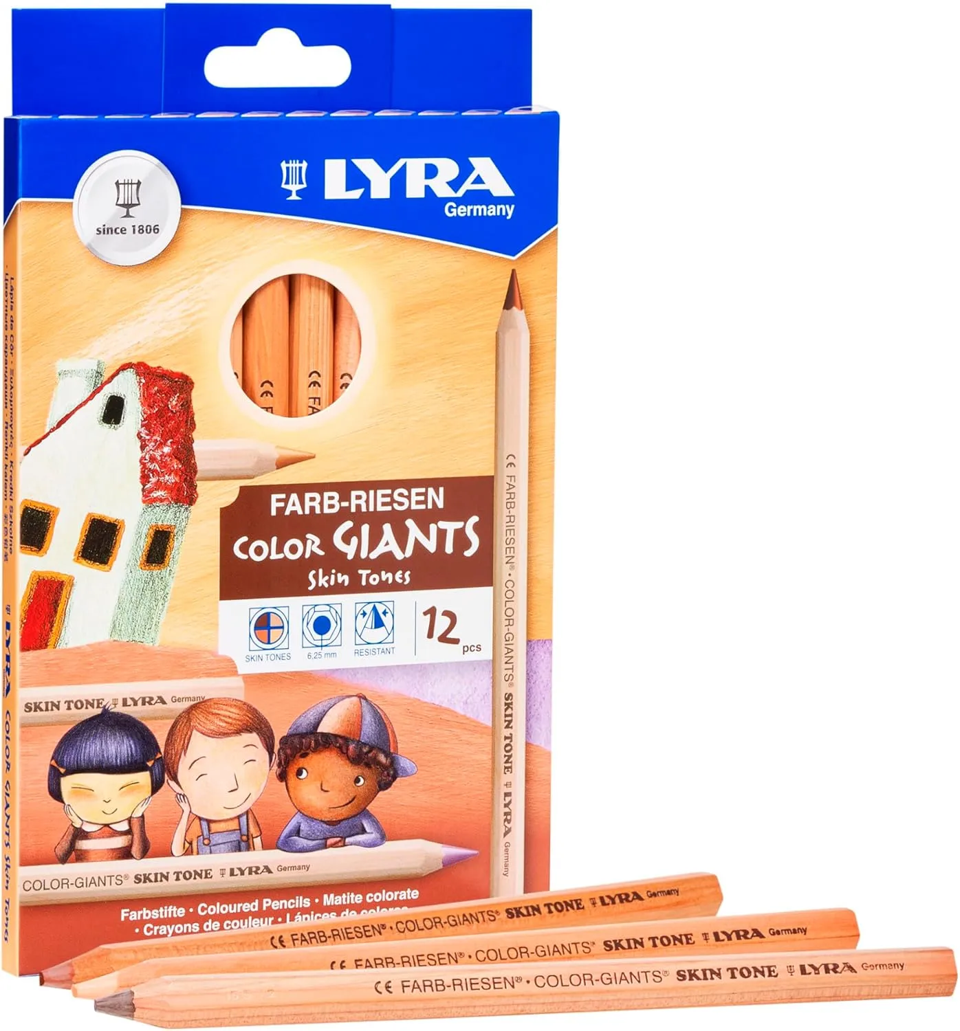 Lyra Color-Giants Skin Tone Colored Pencils, Pack of 12, 6.25 mm Core