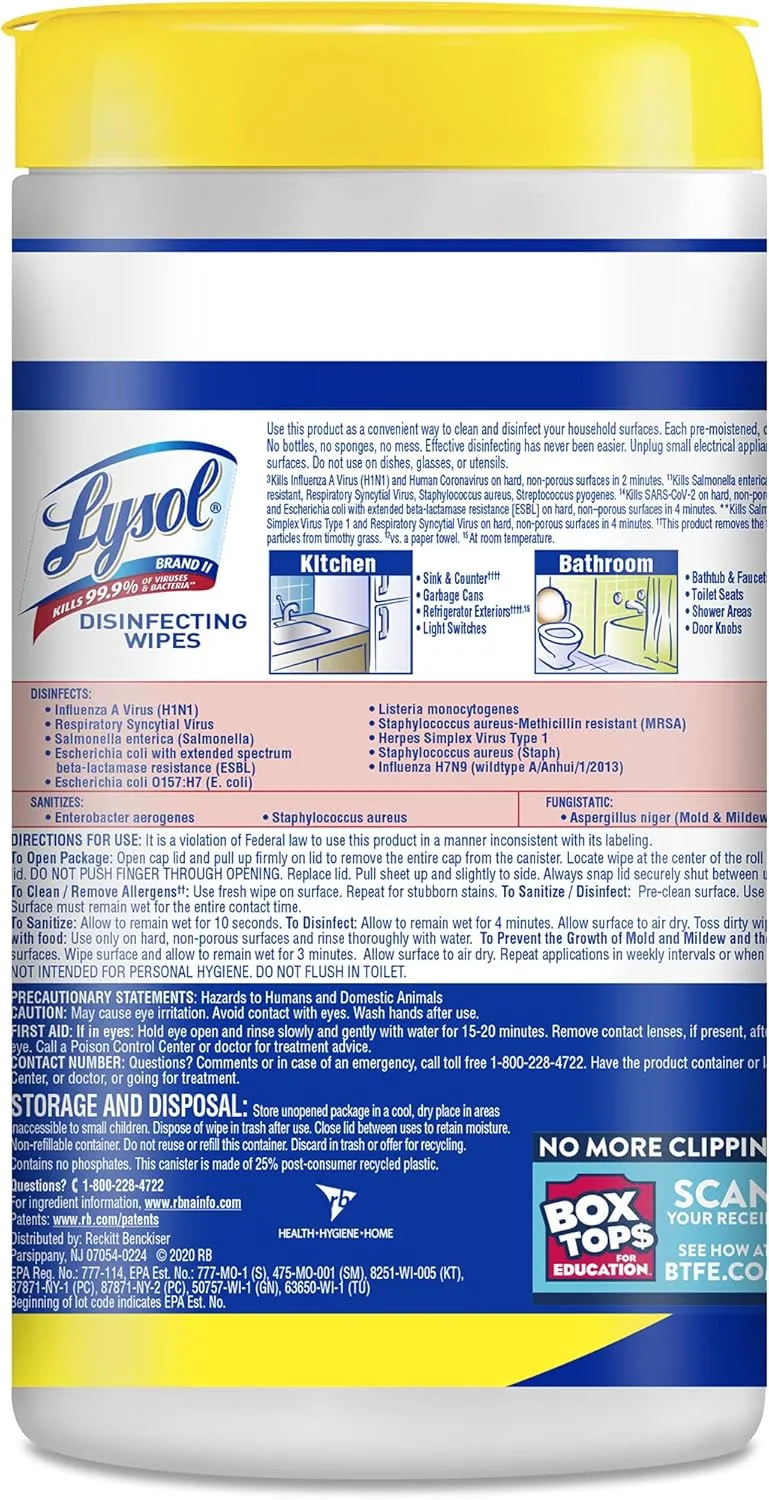 Lysol Disinfectant Wipes Multi-Surface Antibacterial Cleaning Wipes For Disinfecting and Cleaning Lemon and Lime Blossom 80