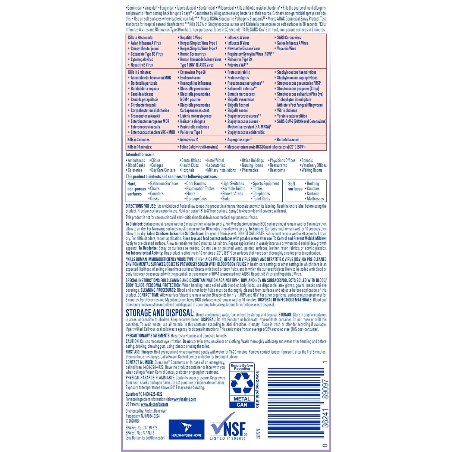 Professional Lysol, RAC89097, Lavender Disinfectant Spray, 1 Each, Clear