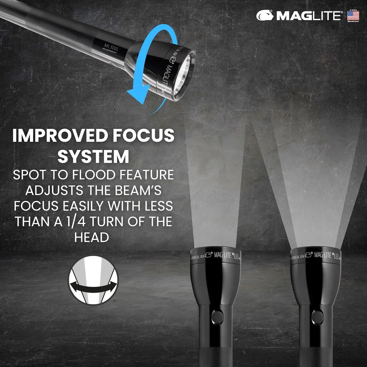 MagLite ML300L 4D LED Flashlight – 1002 Lumens, Long Runtime, Adjustable Beam, Water-Resistant, Aluminum Body – Black