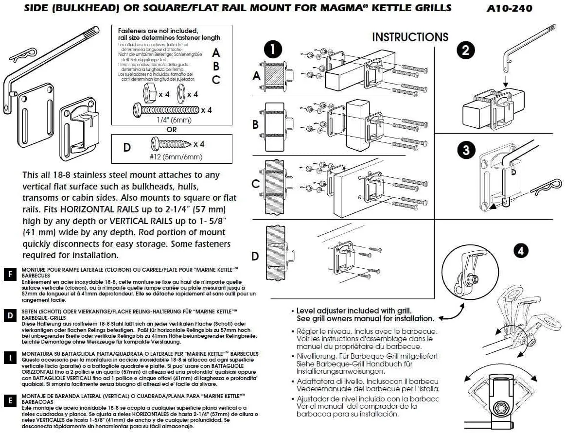 Magma Products A10-240 Square Rail / Vertical Surface Mount