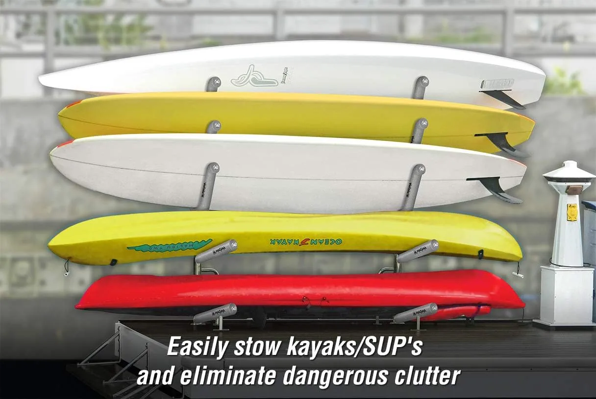 Magma Products, R10-1001 Storage Rack System Base Frame Kayak/SUP Dock Mounted, Polished Stainless Steel