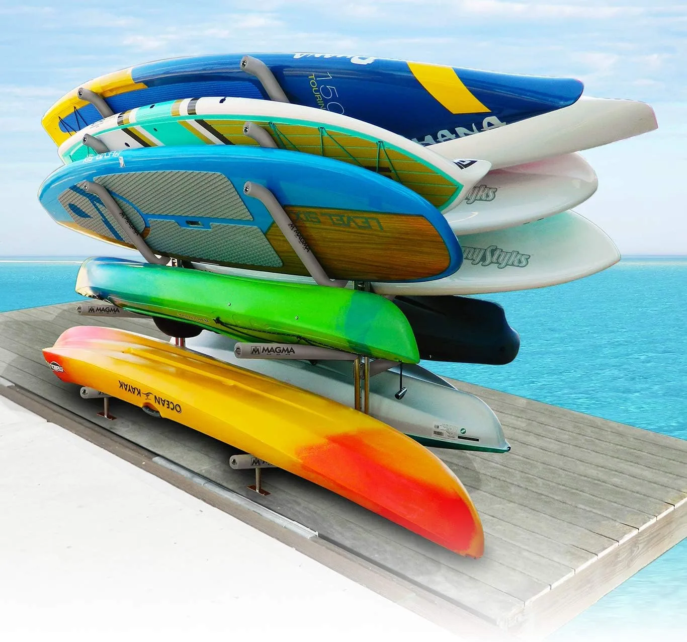 Magma Products, R10-1020 Angled Pair SUP Dock Mounted Rack System Storage Arm with Foam Pad, Polished Stainless Steel