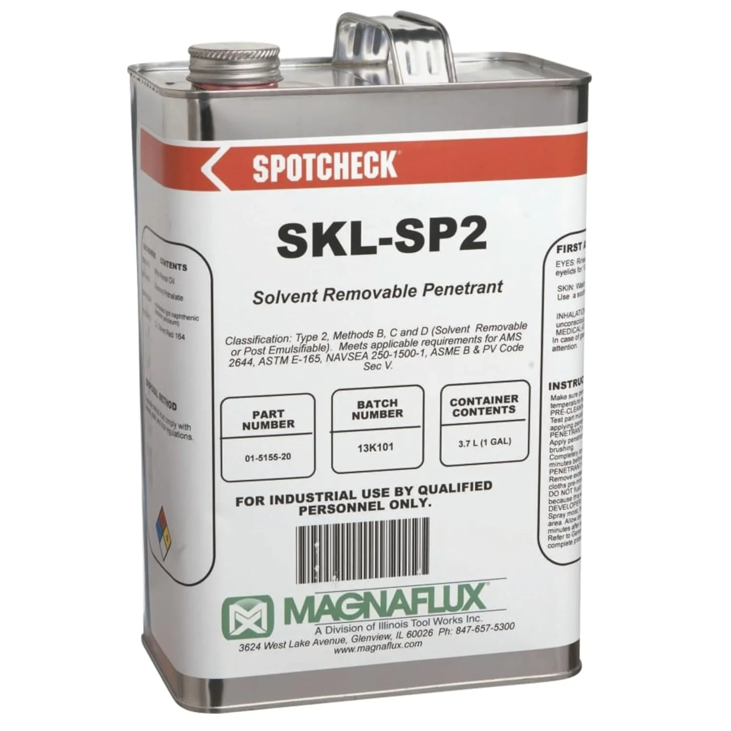 Magnaflux - 01-5155-35 - Magnaflux 1 Gallon Pail Dark Red Spotcheck SKL-SP2 Level 2 Grade Solvent Removable Visible Dye
