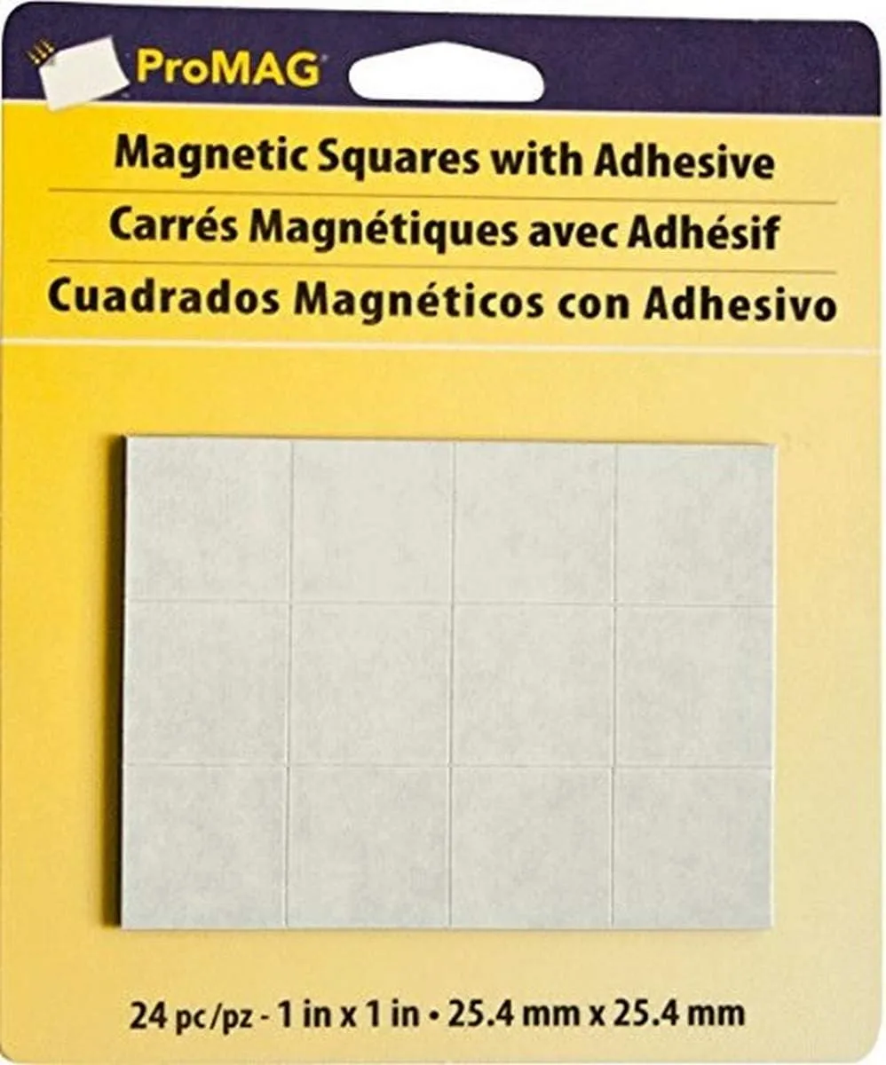 ProMAG 1" Square Flexible Adhesive Magnets, Black/White - Pack of 24