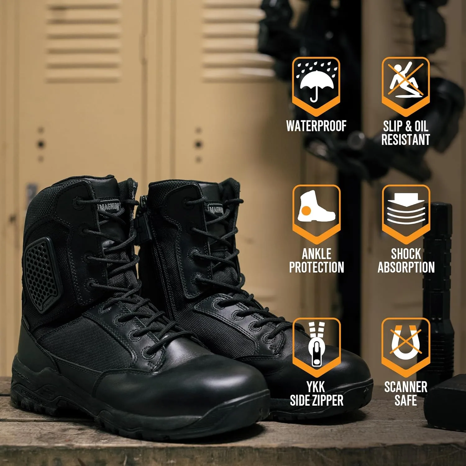 MAGNUM Strike Force 6" Side Zipper Tactical Boots - Waterproof, MICHELIN Slip-Resistant Outsole