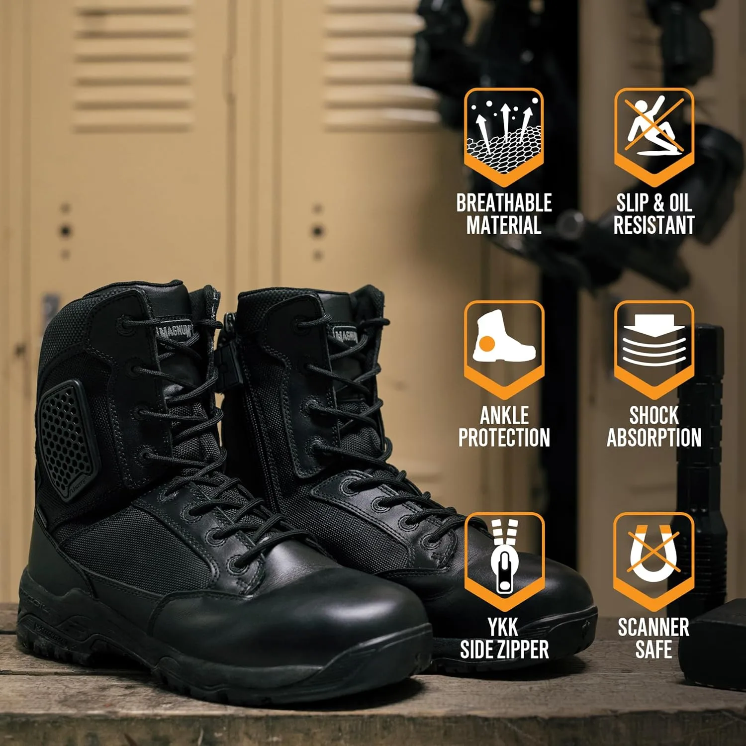 MAGNUM Strike Force 8" Side Zipper Tactical Boots w/ Slip- and Oil-Resistant MICHELIN Outsole