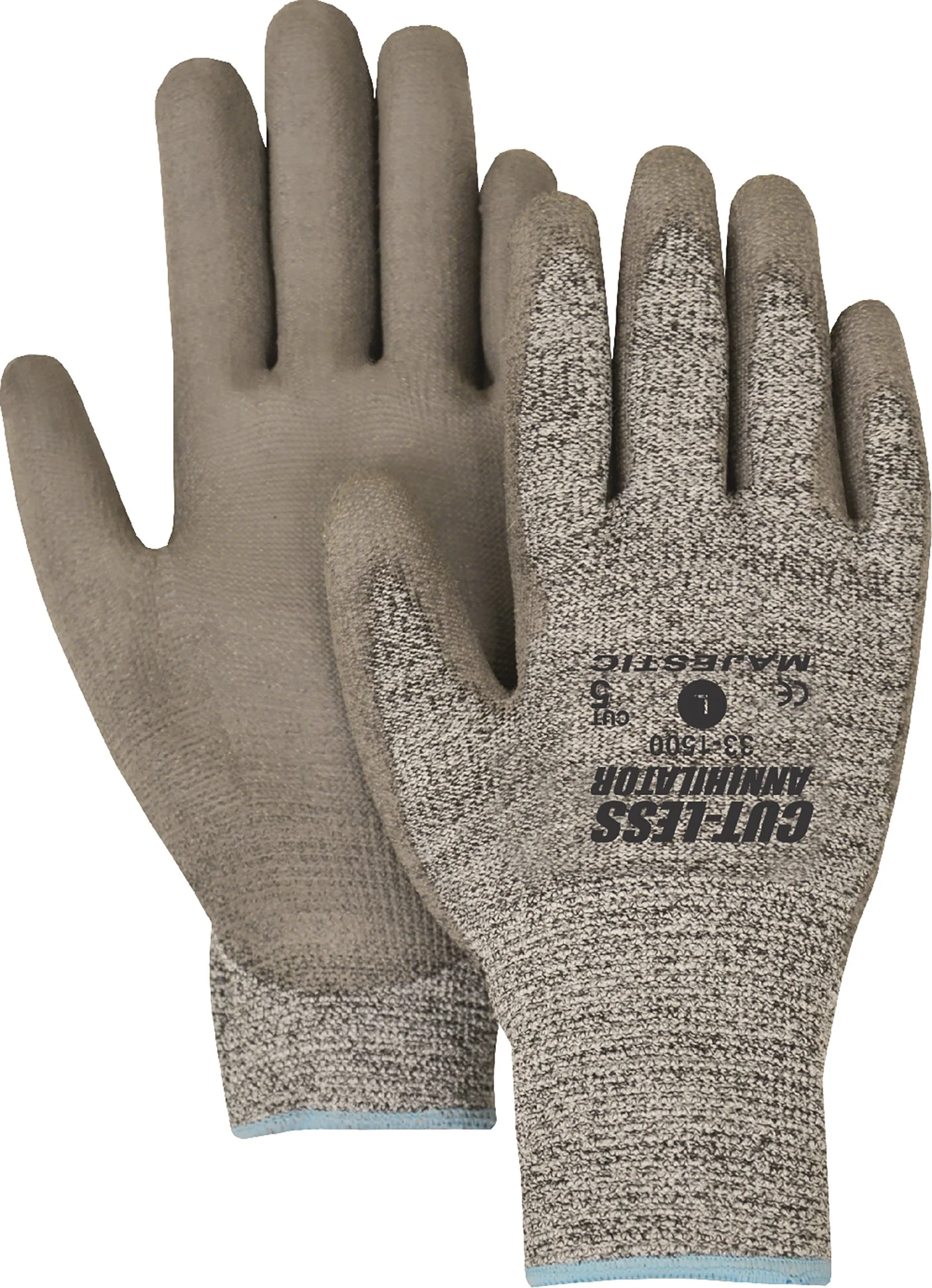Majestic Glove 33-1500/M Industrial Gloves, Knit, Polyurethane Palm, Level 5, Medium, Gray (Pack of 12)