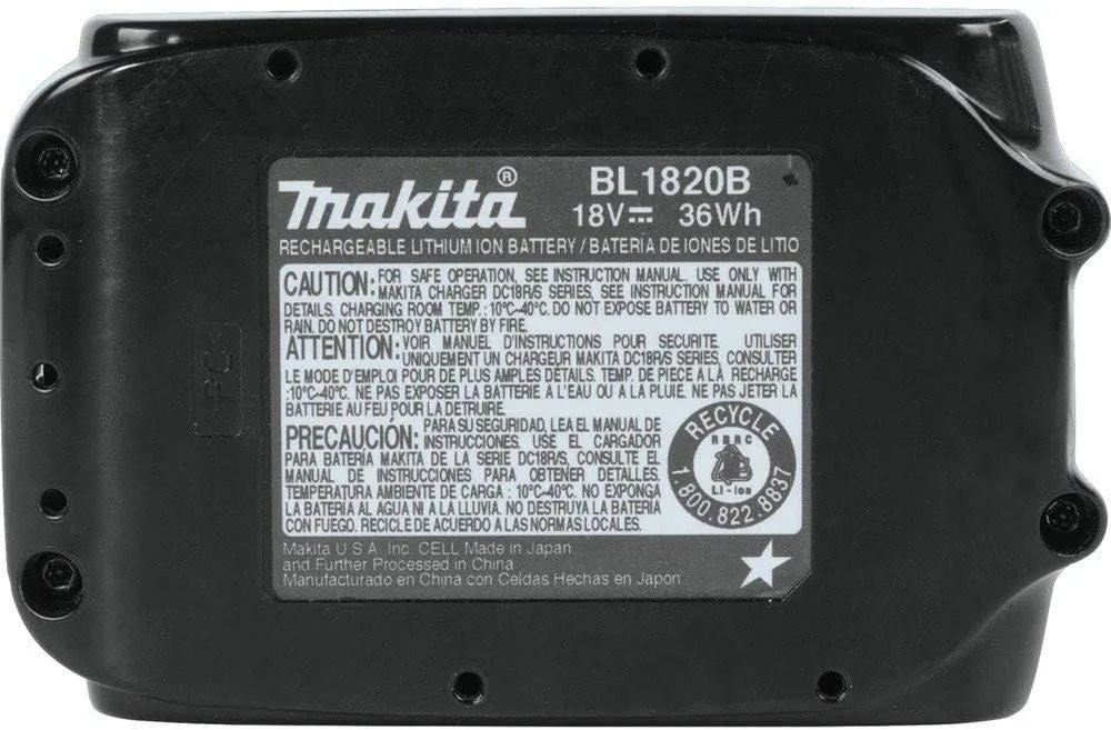 Makita BL1820B 18V Compact Lithium-Ion 2.0Ah Battery, Black 2.0Ah 1-Pack