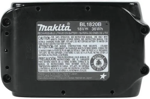 Makita BL1820B 18V Compact Lithium-Ion 2.0Ah Battery, Black 2.0Ah 1-Pack