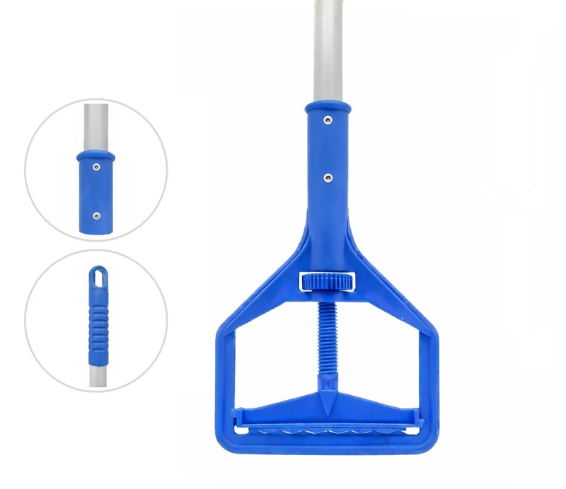 Mango de trapeador de aluminio color azul para limpieza institucional