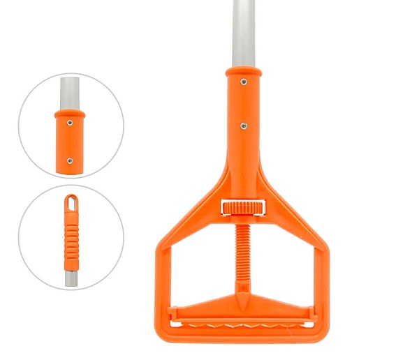 Mango de trapeador de aluminio color naranja para limpieza institucional