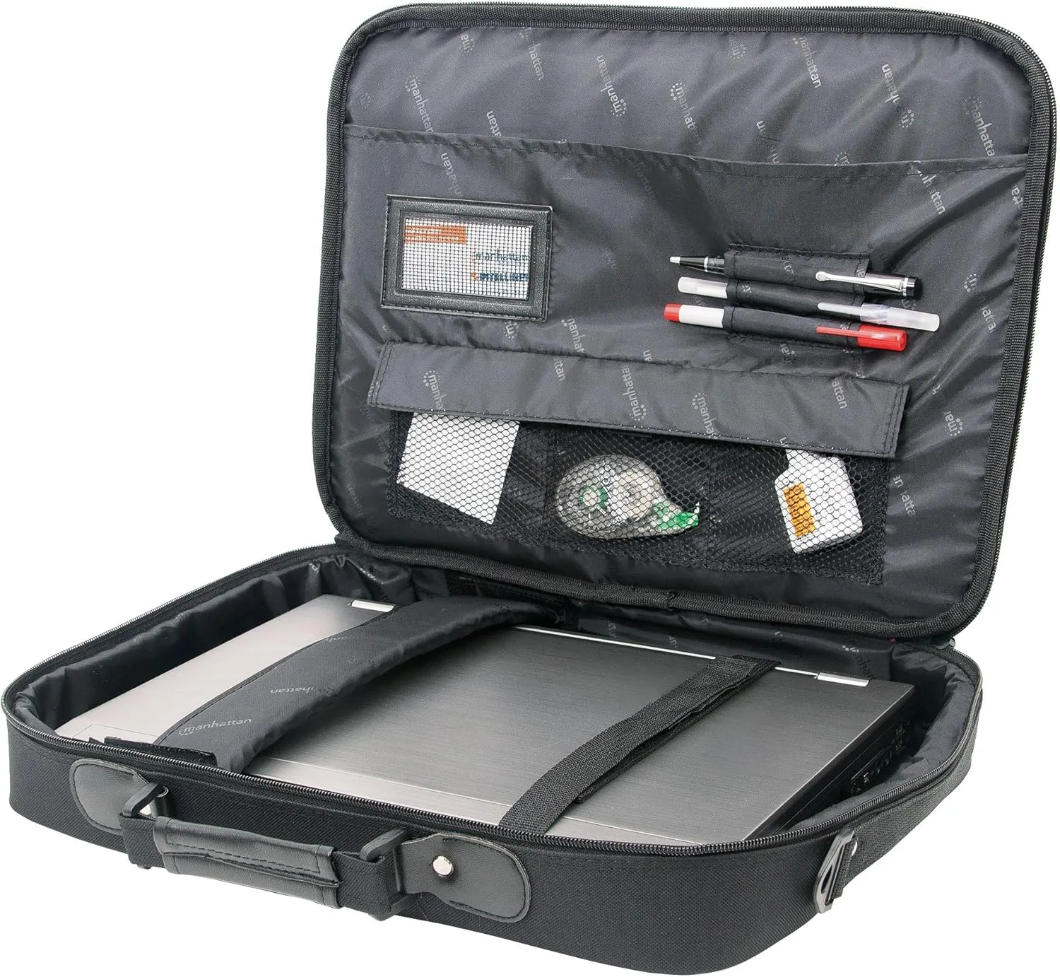 Manhattan 17 Inch Laptop Briefcase Shoulder Bag, Ultra-Lightweight & Padded Compartments, Black - 421560