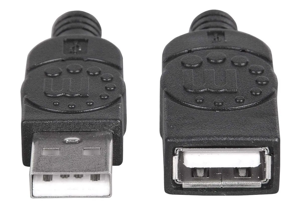 Manhattan USB-A to USB-A Extension Cable, 1.8m (6 ft), Hi-Speed USB 2.0, Black - 338653