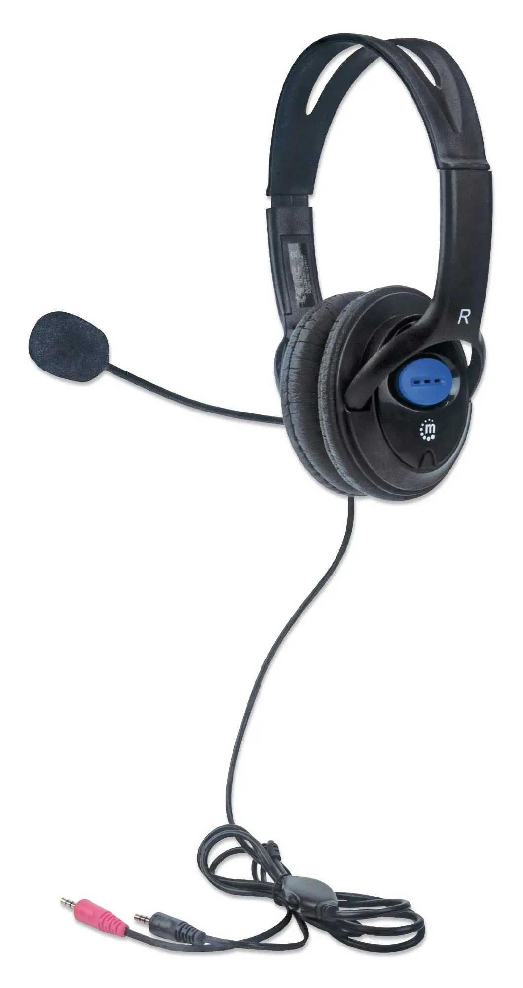 Manhattan Stereo Headset — Lightweight Over-Ear Design, 6 ft. (1.8 m) Cable, Two 3.5 mm Plugs, Adjustable Mic