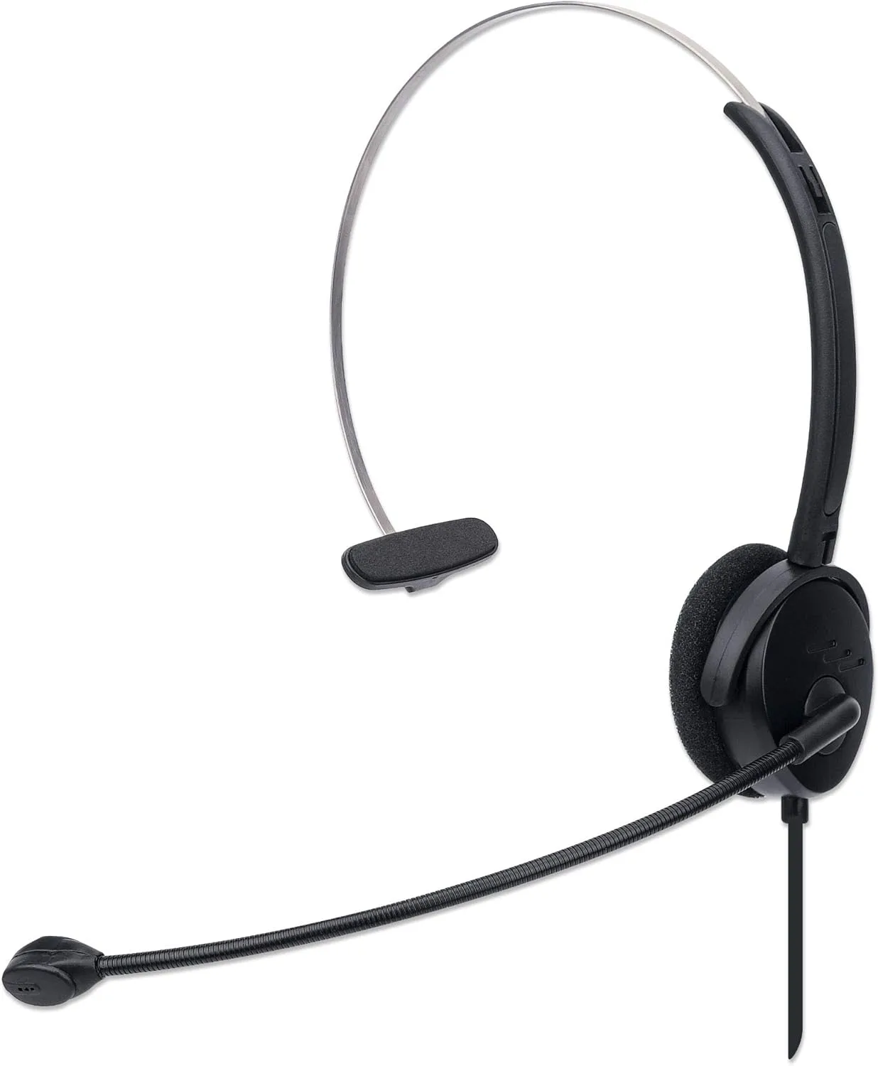 MANHATTAN USB Headset with Mic & 5 ft Cable - Cushion Mono/Single-Sided, On-Ear, in-line Volume Control