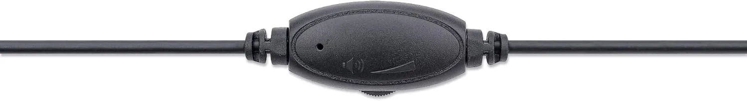MANHATTAN USB Headset with Mic & 5 ft Cable - Cushion Mono/Single-Sided, On-Ear, in-line Volume Control