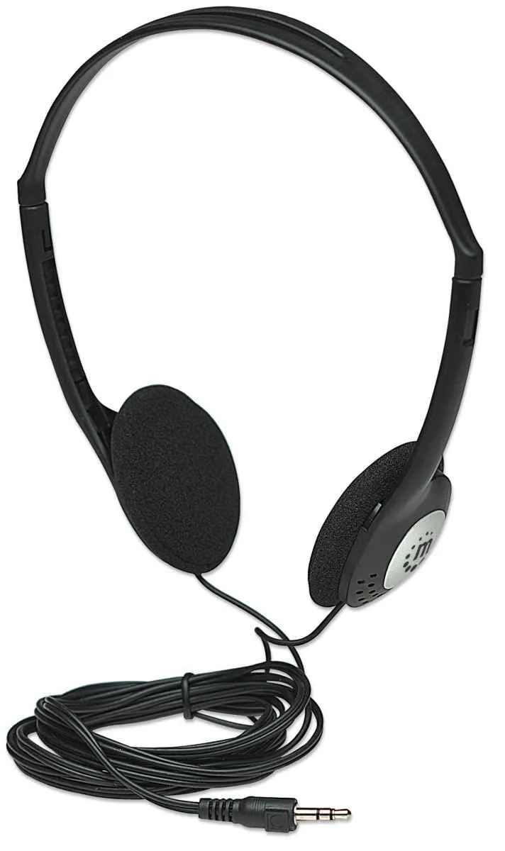Manhattan On-Ear Wired Stereo Headphone - Long 6ft Cable, Single 3.5mm Plug, Lightweight, Adjustable Headband–for Walkman