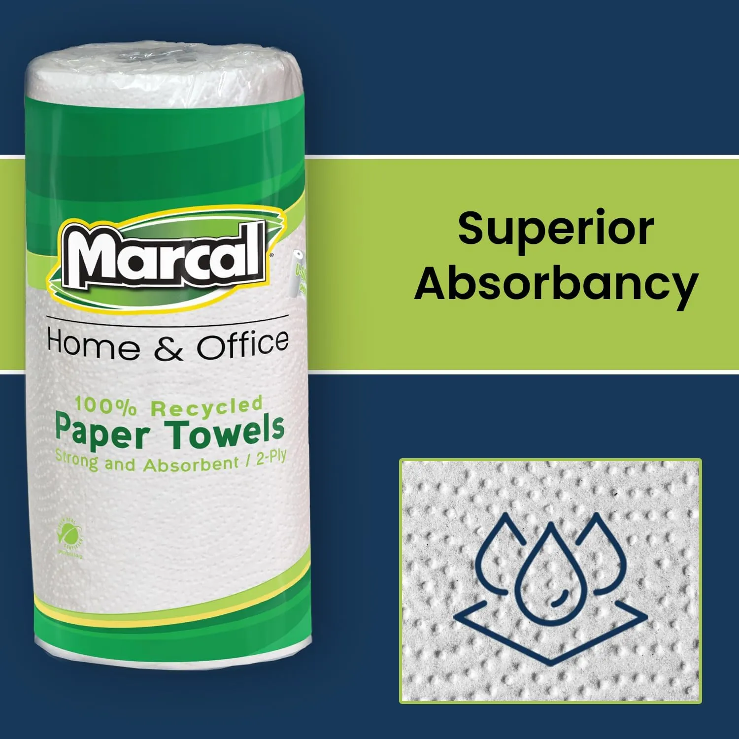Marcal Paper Towels 100% Recycled 2-Ply, 60 Sheets Per Roll - Case of 15
