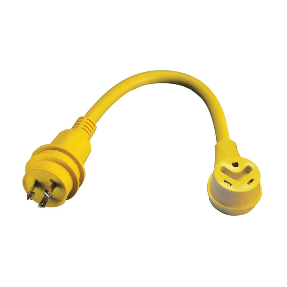 Marinco ParkPower 171ARV 30 Amp, 125V Locking Male Plug to 30 Amp, 125V Female Side Generator Adapter, Yellow