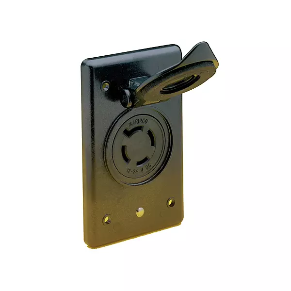 Marinco 2018BR-MB 4-Wire 12/24V Bass Boat Receptacle & Bracket, Black