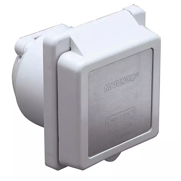 Marinco AFI 301EL-B Power Inlet 30A 125V Easy Lock White Stainless Trim