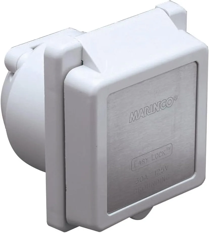 Marinco AFI 301EL-B Power Inlet 30A 125V Easy Lock White Stainless Trim