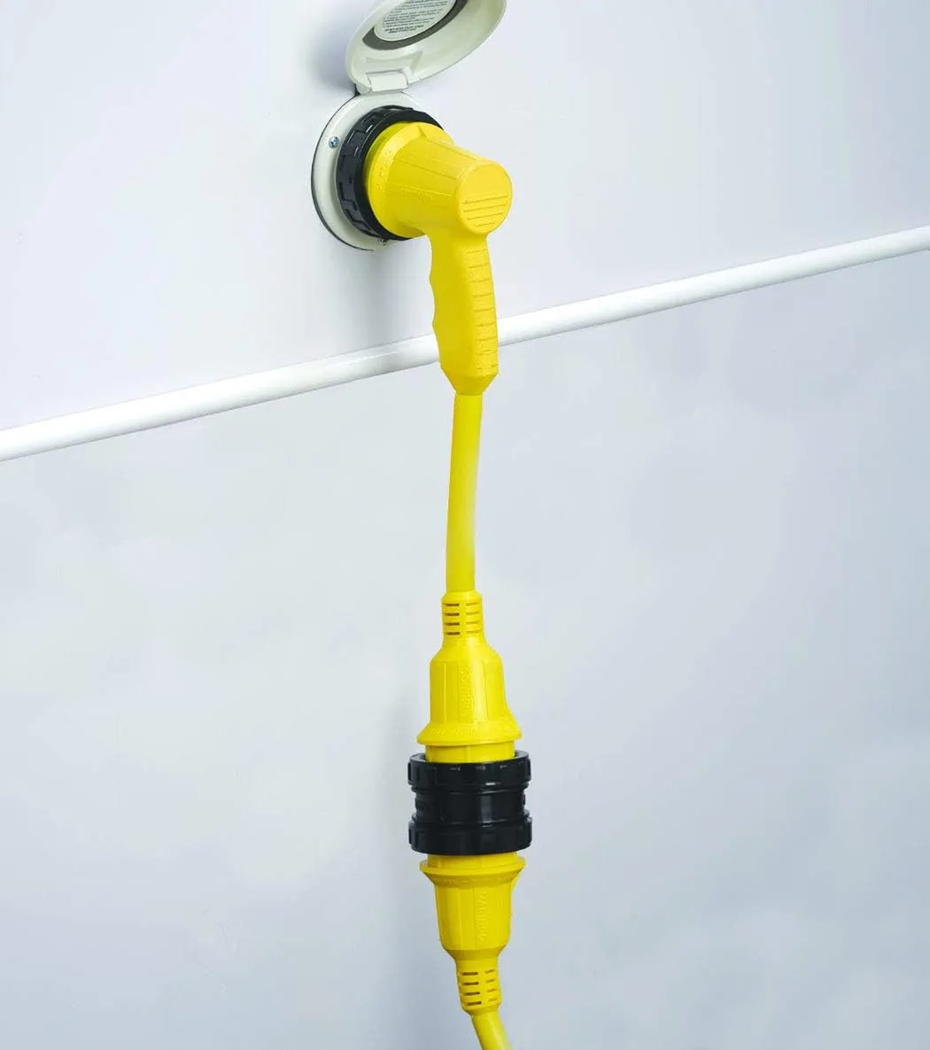 ParkPower Marinco 1RPC50RV 50A 125/250V Right Angle Locking Adapter, Yellow