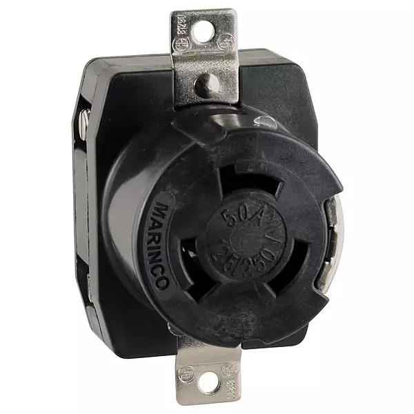 Marinco 6369CR Marine 3-Pole 4-Wire Electrical Dockside Receptacle (50-Amp, 125/250-Volt, Female, Black)
