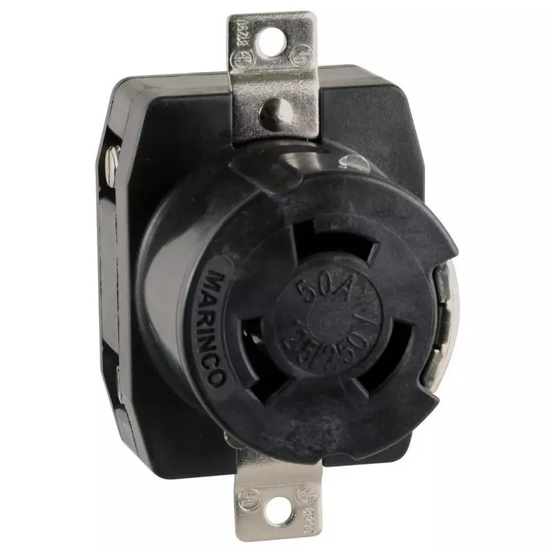 Marinco 6369CR Marine 3-Pole 4-Wire Electrical Dockside Receptacle (50-Amp, 125/250-Volt, Female, Black)